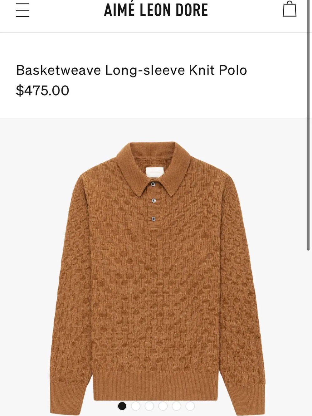 Aime Leon Dore Caramel Brown Basketweave Crewneck Polo Sweater